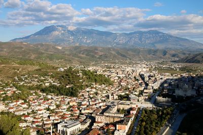 High angle view of townscape against sky