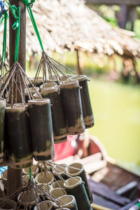 Closeup of bamboo cup in the market