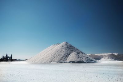 Scenic view of snowcapped mountains against clear blue sky