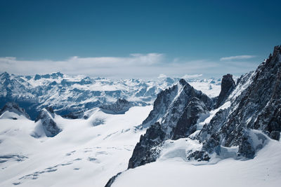 Scenic view of snow covered mountains against sky