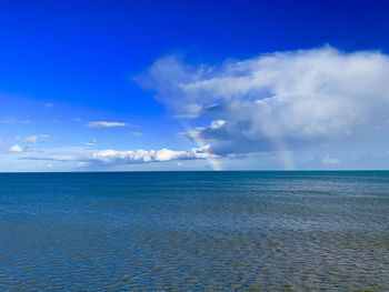 Scenic view of sea against blue sky