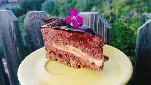 Close-up of cake in plate on table