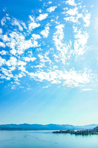 Scenic view of sea against blue sky