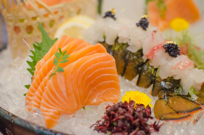 Close-up of sushi served in plate