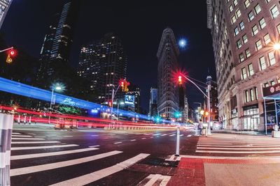 Light trails on road at night