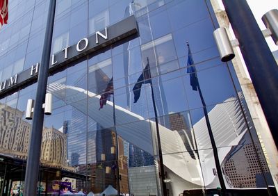 Low angle view of modern buildings against sky