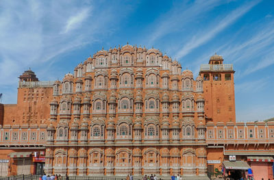 Low angle view of historic hawa mahal against sky