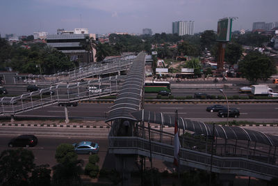 High angle view of city against sky