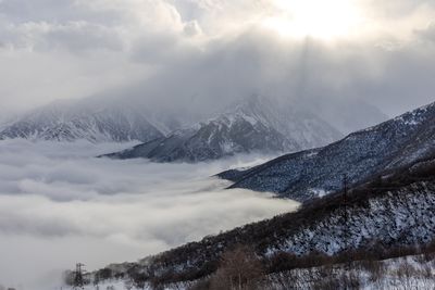Scenic view of snowcapped mountains against sky
