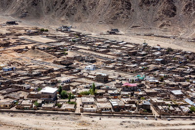 Aerial view of leh city from above. ladakh, india