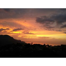 Silhouette of mountain against sky at sunset