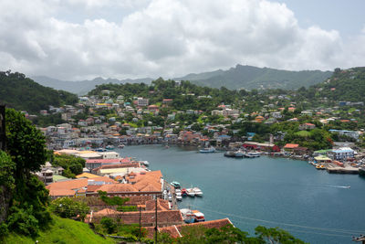 High angle view of townscape against sky