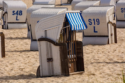 High angle view of text on beach