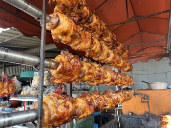 Grilled chicken on a rotating rack