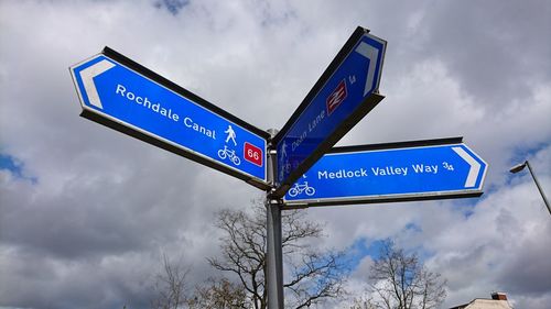 Road sign against sky