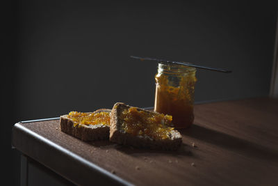 Close-up of drink served on table