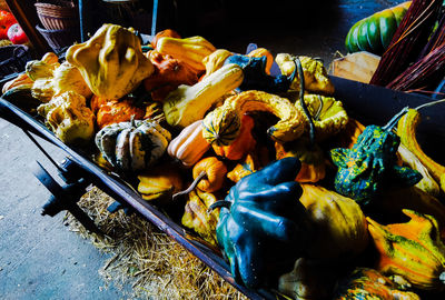 High angle view of vegetables on barbecue grill