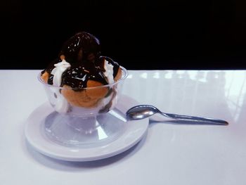 Close-up of ice cream on table