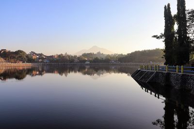 Scenic view of lake against clear sky