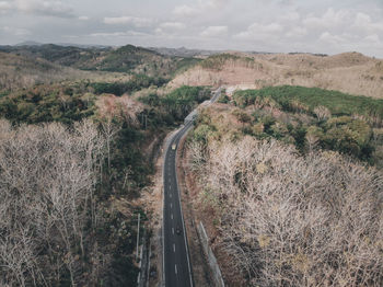 High angle view of road against sky