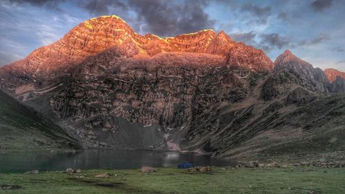 Scenic view of mountain range against sky