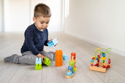 Cute boy playing with toy at home