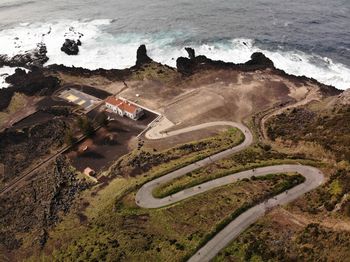 High angle view of road by sea