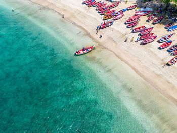 High angle view of boats in sea