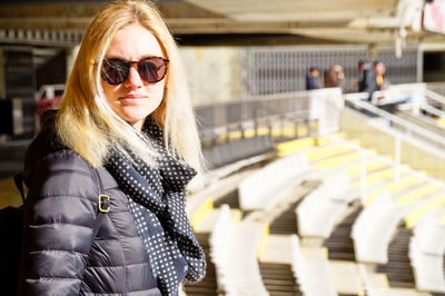 Portrait of woman in stadium