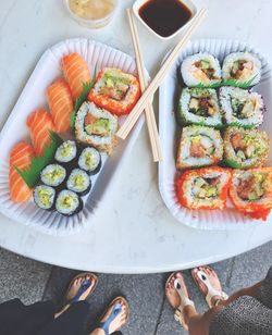 Low section of people preparing food