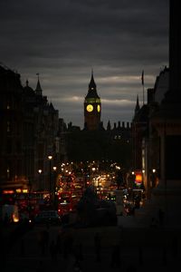 Illuminated buildings at night