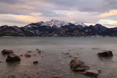 Alpine glow at kochelsee during sunrise