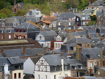 High angle view of buildings in town