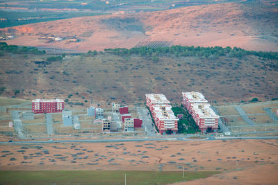 High angle view of buildings in city