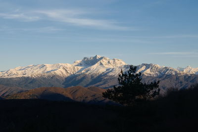 Scenic view of snowcapped mountains against sky