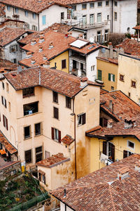 High angle view of houses in city