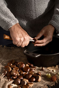 Fried chestnuts in a skillet or oven.