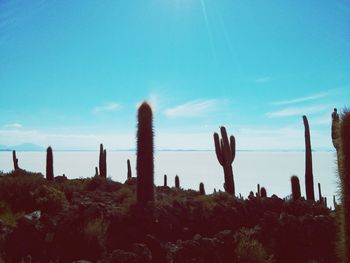 Scenic view of sea against blue sky