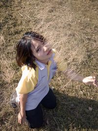 High angle view of woman on field