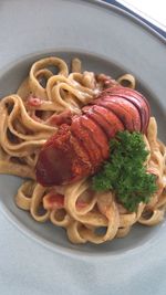 Close-up of noodles served in plate