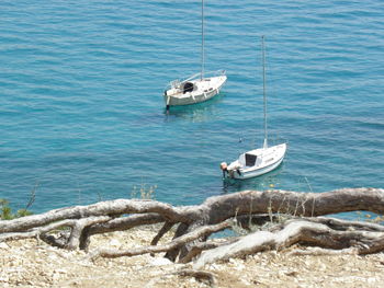 Boat moored on sea
