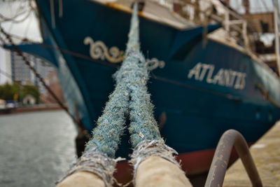 Low section of man on rope boat