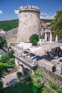 High angle view of historical building against sky