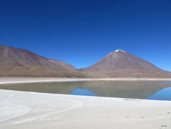 Scenic reflection of mountains in calm lake