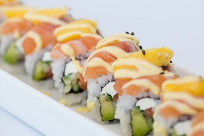 Close-up of sushi served in plate