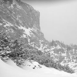 Scenic view of snow covered mountains