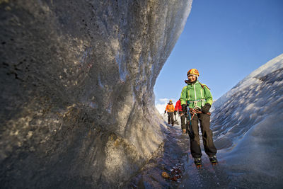 Group of climbers on svinafellsjokull glacier