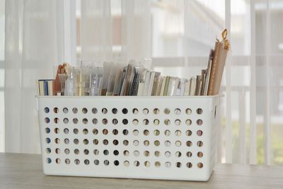 Close-up of candles on table