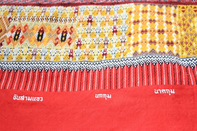 High angle view of multi colored shawl at market stall