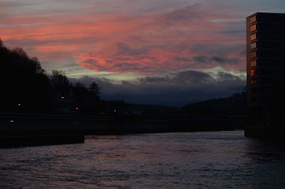 Scenic view of river against cloudy sky